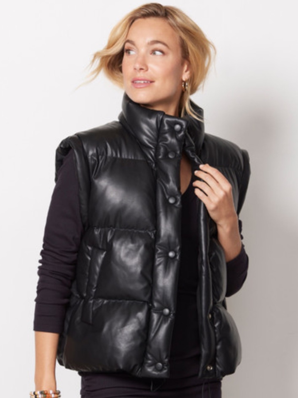 Evereve Black Faux-Leather Puffer Vest